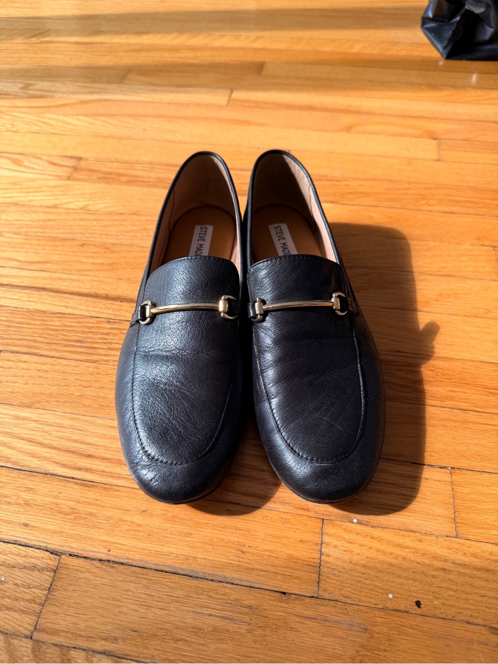 Steve Madden Black Leather Bit-Trim Loafers